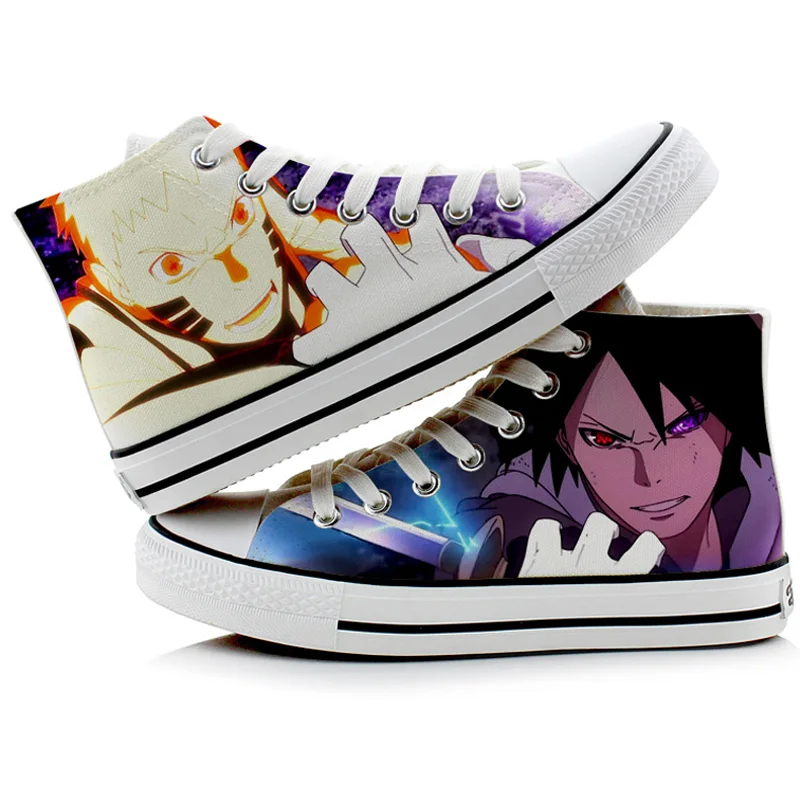 Naruto Canvas Shoes Uzumaki Naruto Uchiha Sasuke Cosplay Print Shoes Fashion Sneakers Men Women Casual Pedal Shoes