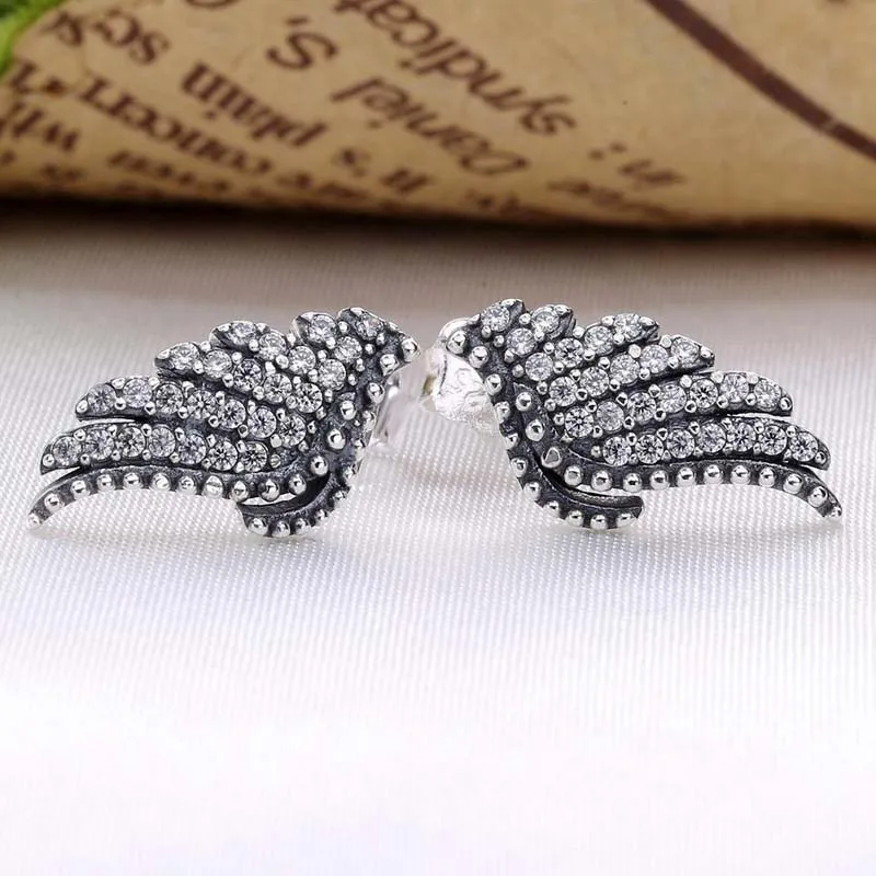 Оригинальные величественные перья с сережки-гвоздики с кристаллами для женщин, 925 пробы серебряные серьги, свадебный подарок, хорошее Европейское ювелирное изделие
