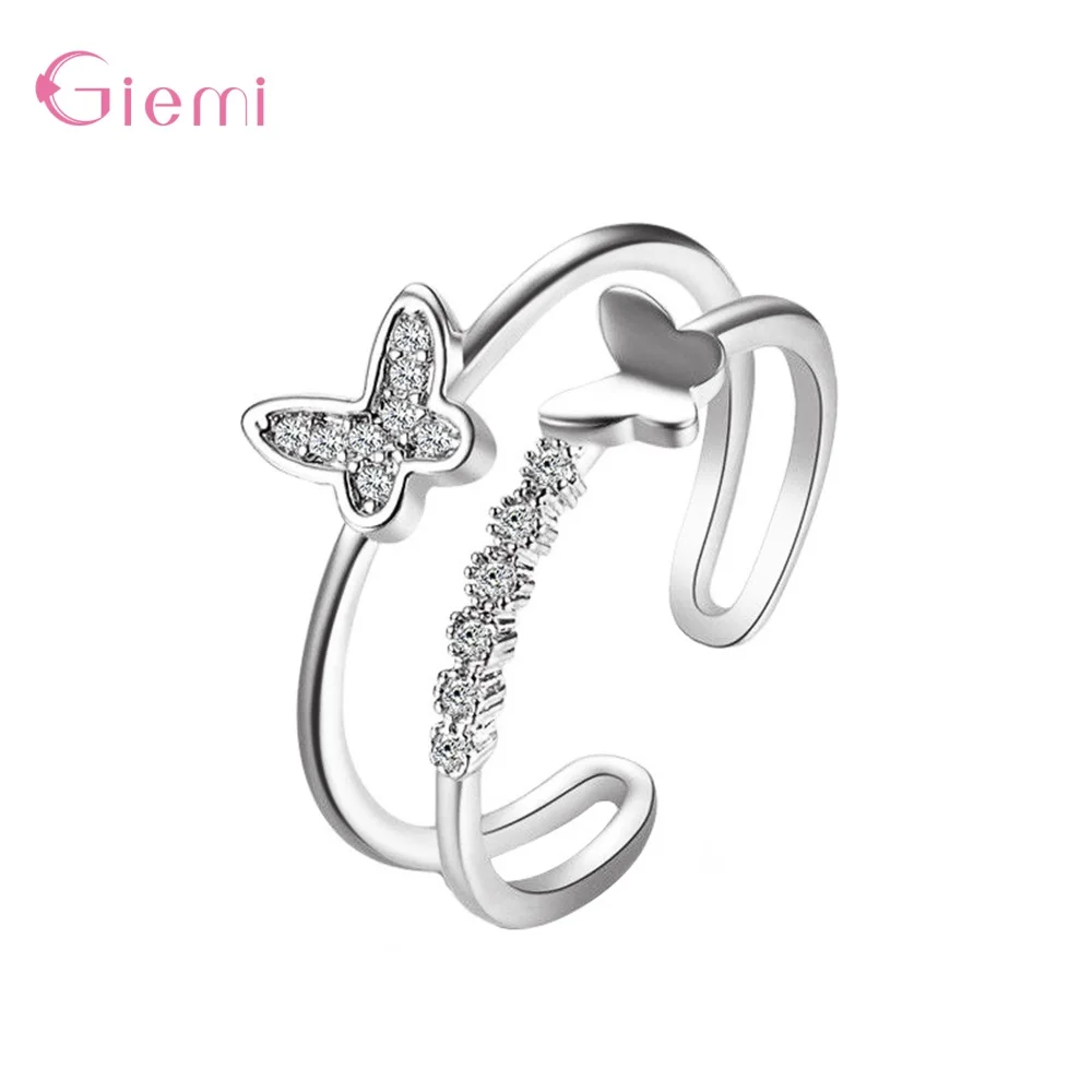 

New Rose gold Butterfly Rings 925 Sterling Silver Opening Finger Rings For Women/Girls Birthday Party Jewelry Top Animal Ring
