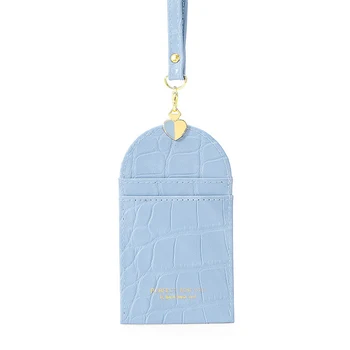 

2020 New Women Wallet Crocodile Pattern PU Leather Hanging Neck ID Card Bag Students Lanyard Card Holder Bus Work ID Card Holder
