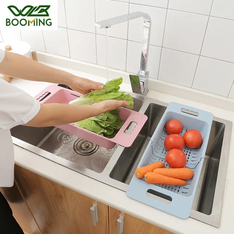 

WBBOOMING Adjustable Sink Dish Drying Rack Kitchen Organizer Plastic Sink Drain Basket Vegetable Fruit Holder Storage Rack