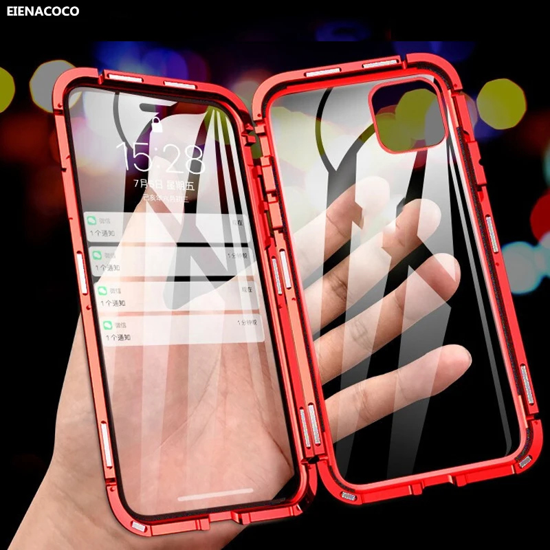 

Magnetic Adsorption Metal Phone Case For iPhone 11 Pro X XS MAX XR Double Sided Glass Magnet Cover For iPhone 6 6s 8 7 Plus Case