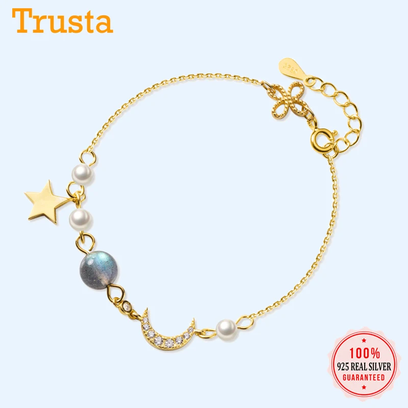 Trustdavis минималистичный 925 пробы Серебряная бабочка бусинка из лунного камня Звезда Луна CZ браслет для женщин Свадебные украшения подарок DS2498