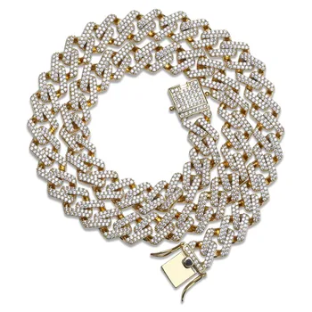 

14mm Miami Prong Cuban Link Chain Necklace Copper Iced Out Gold Silver Color CZ Bling Necklace Men Hip Hop Rock Jewelry Choker
