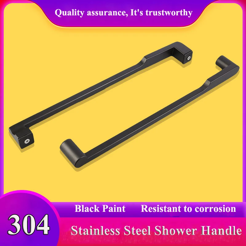 

Glass door handle of shower room 304 stainless steel black handle bathroom sliding door handle