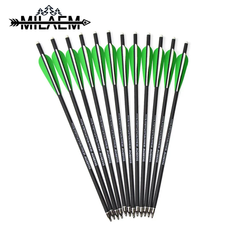 

100 Pcs Crossbow Carbon Arrow 17 Inches Length OD 8.8 mm with 2 Green 1 White Feather for Archery Hunting Shooting