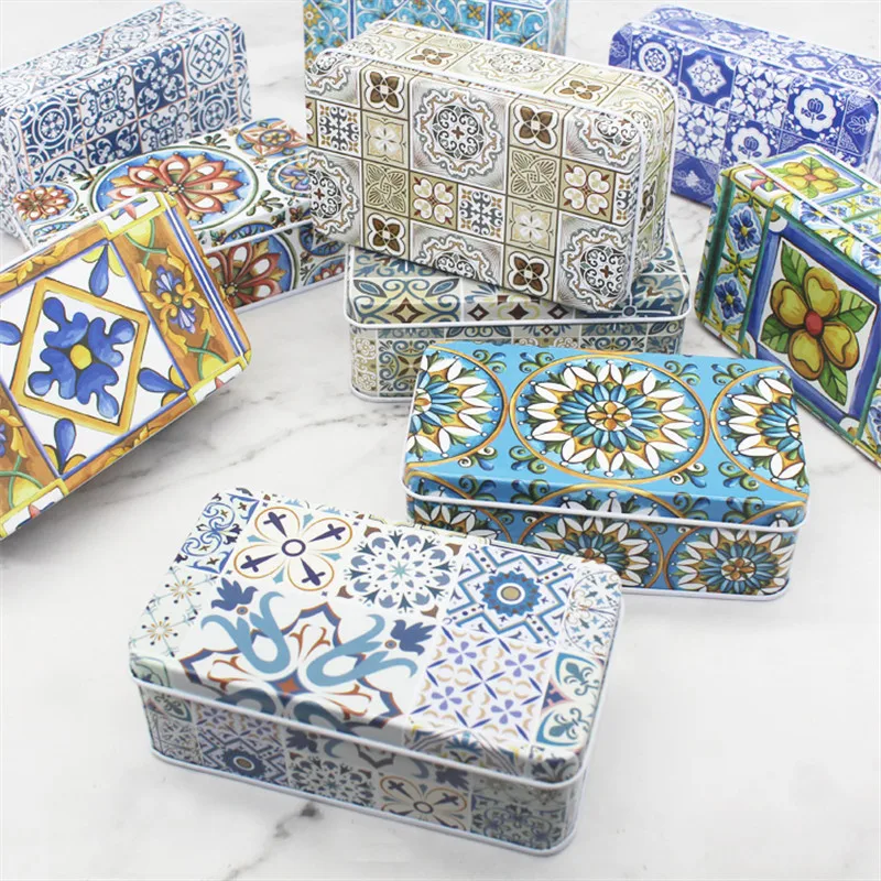 

5Pcs/lot Vintage Flower Printing Metal Tin Box 11.5x7x4cm Large Rectangular Storage Box for Jewelry Candy Wedding Favor Gift Box