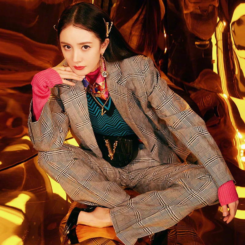 

2019 with Plaid English Style Retro Small Suit Women Temperament Fashion Women Double Breasted Notched Women Jackets and Coats