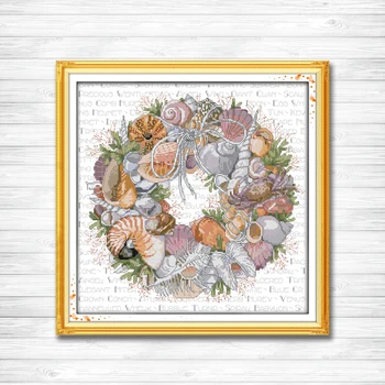 

The conch wreath flowers diy painting Counted Print on canvas DMC 11CT 14CT Chinese Cross Stitch kits Needlework Sets embroidery