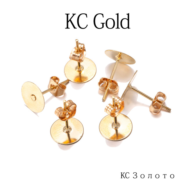 4-10mm Bronze Rhodium KC Gold Metal Blank Post Earring Studs Base Pins With Earring Plug Ear Back For Jewelry Makings