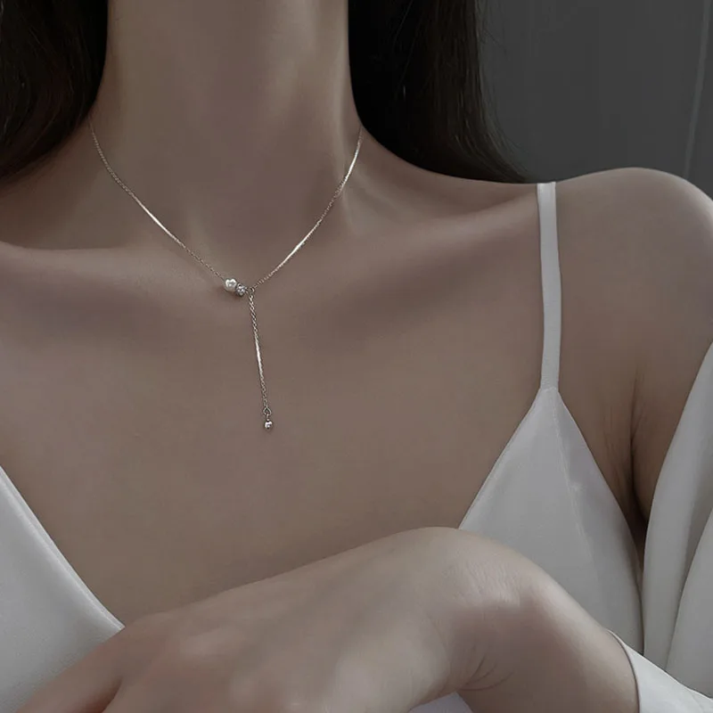 925 Sterling Silver Pearl Necklace Simple Spherical Pendant Ladies Clavicle Chain Exquisite Jewelry Party Wedding Accessories - Image 3