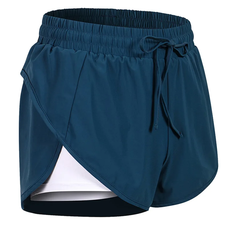 NEW Women Gym Double Shorts Side Pocket Running Shorts Quick Dry Breathable Yoga Women 2 In 1 Workout Fitness Sportwear