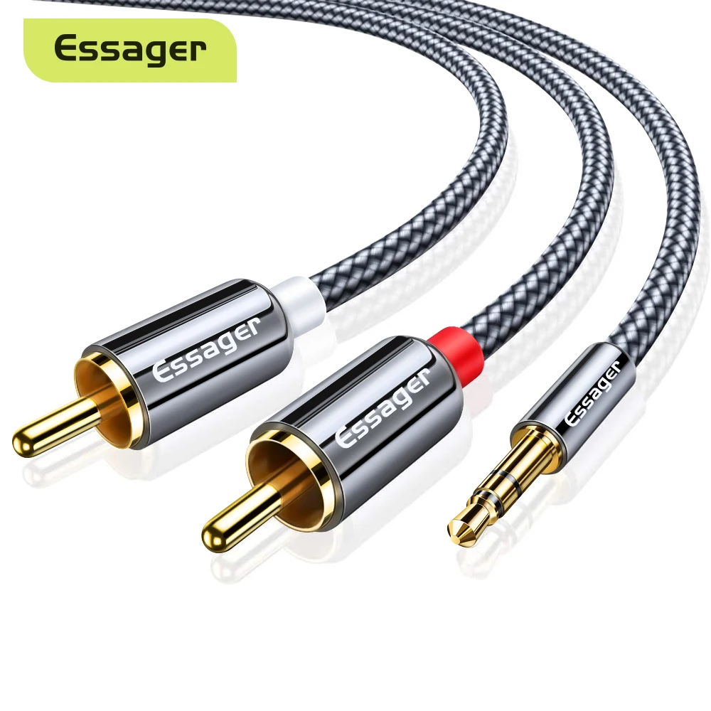 Essager RCA ses kablosu Jack 3.5 ila 2 RCA kablosu 3.5mm Jack 2RCA erkek Splitter Aux kablosu TV PC için amplifikatörler DVD hoparlör tel