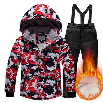 

-30 Degree Children Skiing Suit Winter Kids Boys Girls Windproof Waterproof Warm Camouflage Snow Jackets And Pants Set Dwq356