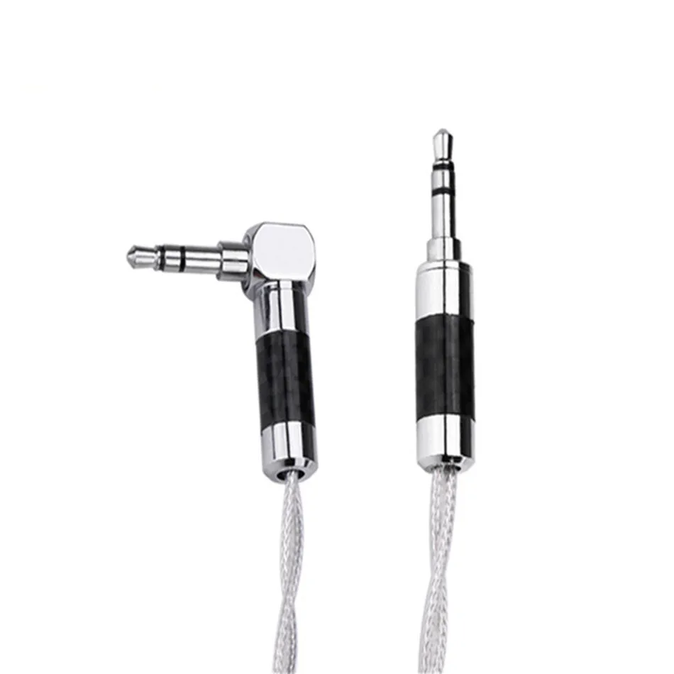 Hifi 3 5 mm Jack AUX Cable Pure Silver Core 3 5 Jack Earphone Audio Cable Right Angle 90 Degree Rhodium Plated Headphones