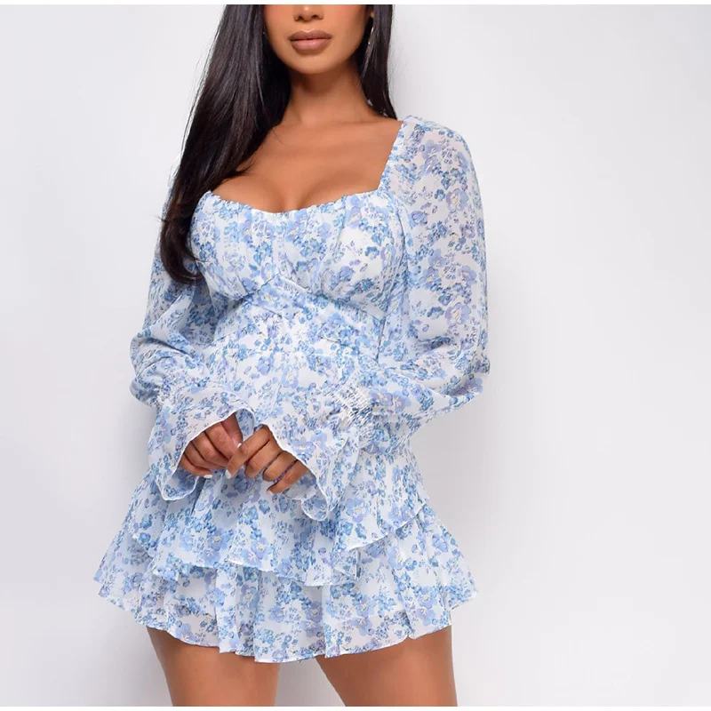 CHRONSTYLE Summer Women Jumpsuits Long Sleeve Lace Up Ruffles Floral Print Rompers Female Playsuits 2021 Square Collar Outfits images - 6