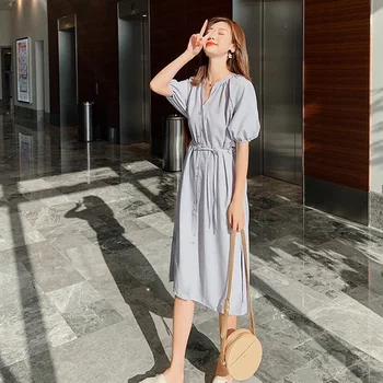 

2020 Women Dresses Spring Autumn Ladies Elegant Ladies Casual Striped Shirt Dress Lace Up Single Breated Plus Size Dresses
