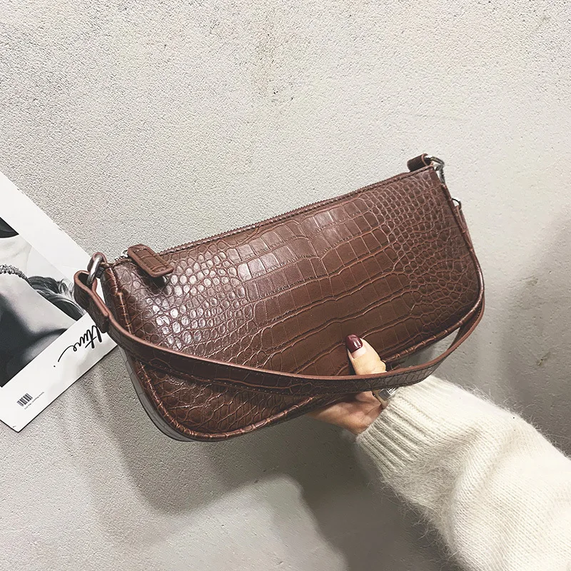 

Luxury Design Women Baguette Handbags Crocodile Pattern PU Leather Ladies Armpit Shoulder Bags Fashion Female Small Clutch Purse