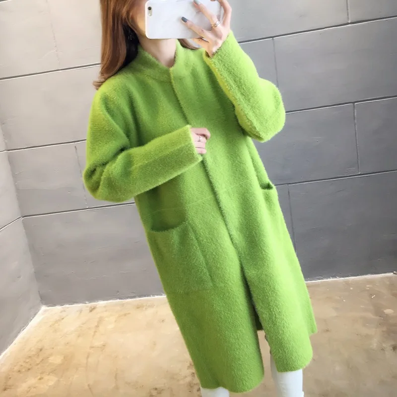 Avocado green Осеннее и зимнее шерстяное Женское пальто средней длины, новая Корейская Темпераментная Женская популярная верхняя одежда, шерстяное пальто, женский свитер - Цвет: Avocado green