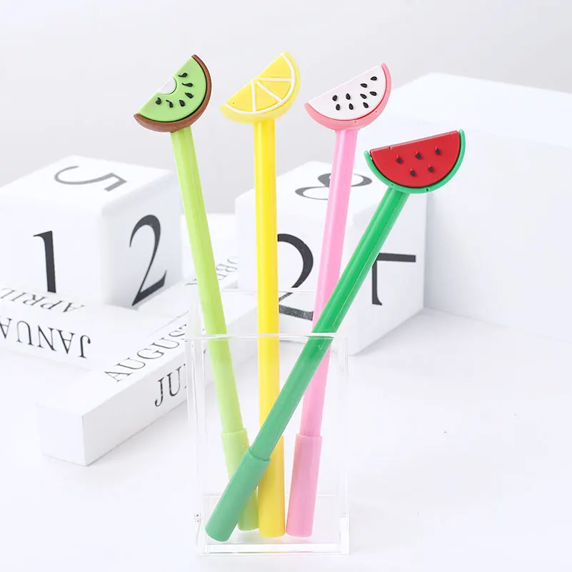 12pcs Creative Fruit Gel Pen Cute Kawaii Stationery Store Thing Item Novelty School Accessory Office Supply Material Watermelon