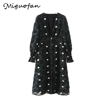 

Miguofan Women dress Polka Dot Mesh Long Dress Elegant floral embroidery dresses sexy V Neck Female Mesh Maxi Dresses Vestidos
