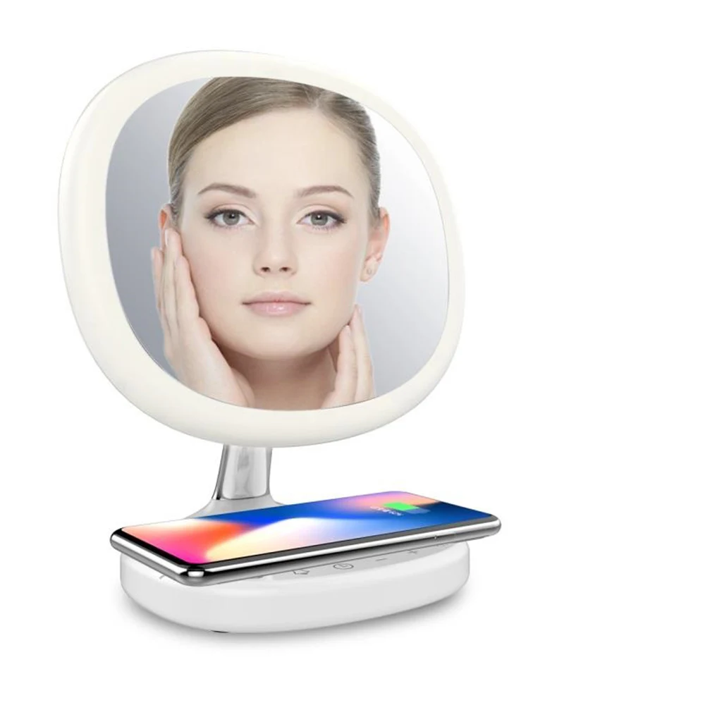 

Table desktop makeup mirror Intelligent led lighting light cosmetic mirror with phone wireless charging timing show makeup tool