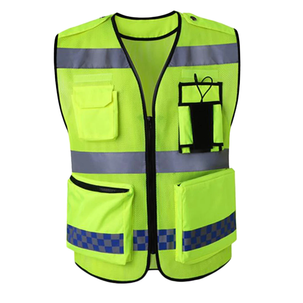 High Visibility Yellow Reflective Safety Vest with Reflective Strips, Made from Breathable and Neon Fabric - Universal Style-D