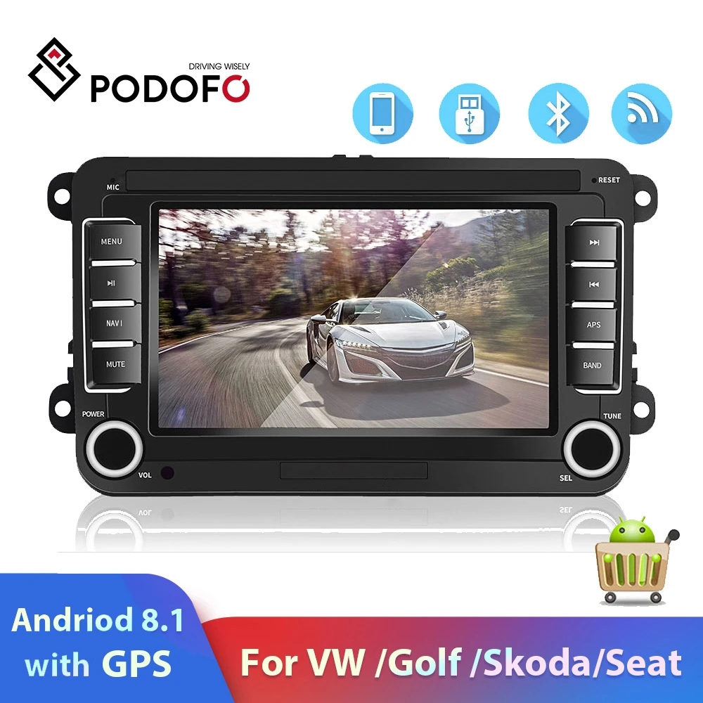 Podofo 2 Din Автомобильный плеер авторадио 7 &quotVW Android 8 1 GPS Wifi din Радио мультимедийный