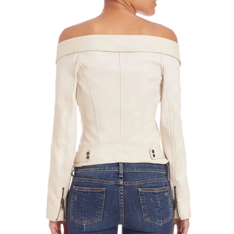 buy  Woman Off shoulder faux leather jacket women motorcycle jacket 2020 Spring autumn outerwear coats S