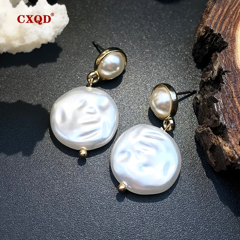 Женские Висячие серьги CXQD элегантные металлические золотистые Овальный Круглый