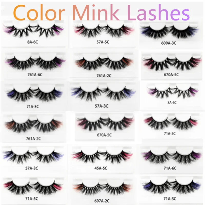 

Wholesale Eyelashes mink 25mm False Eyelashes 10/20/50 Pairs 3D Colored Lashes Bulk Extension Vendor Makeup colorful Eyelashes