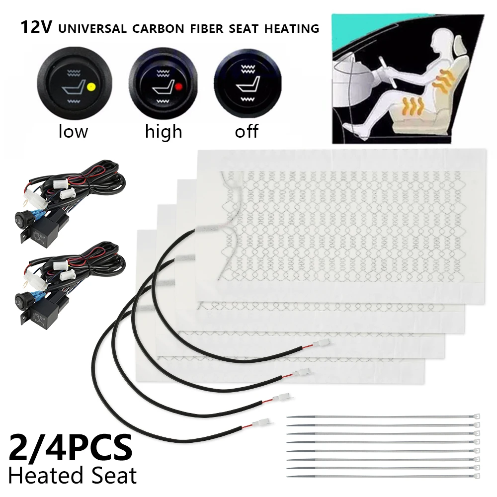 

2/4Pcs 12V Universal Carbon Fiber Car Heated heating Heater Seat Pads Winter Warmer Seat Covers Auto Winter Warmer Heater Mat