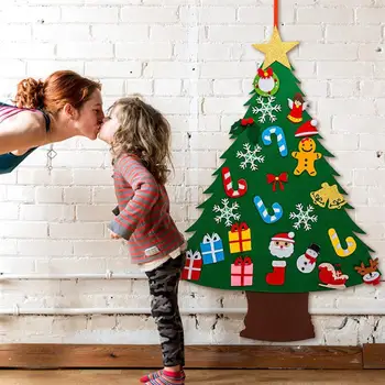 

DIY Felt Christmas Tree Decorations Kids Gifts Xmas Tree Door Wall Hanging Ornaments Artificial Tree for Home Navidad Decor 2021