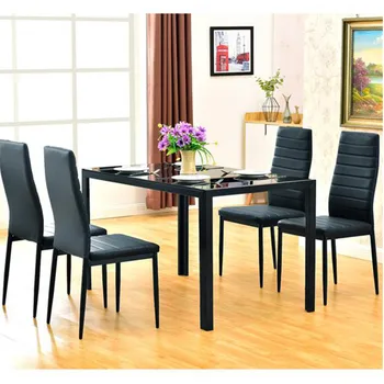 

Dining Table Set, 5 Piece Modern Kitchen Table Furniture Combination with 4 Chairs Metal Frame for Dining Room Dining Set, Black