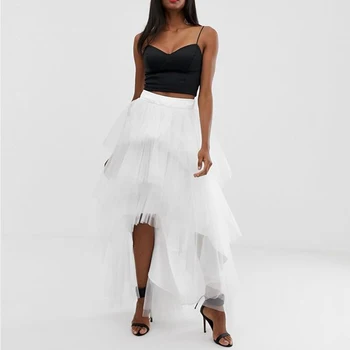 

High Street Fashion Tiered Tulle Skirt High Low White Tutu Maxi Skirt for Women 2020 Customized Long Prom Skirt Saia Faldas