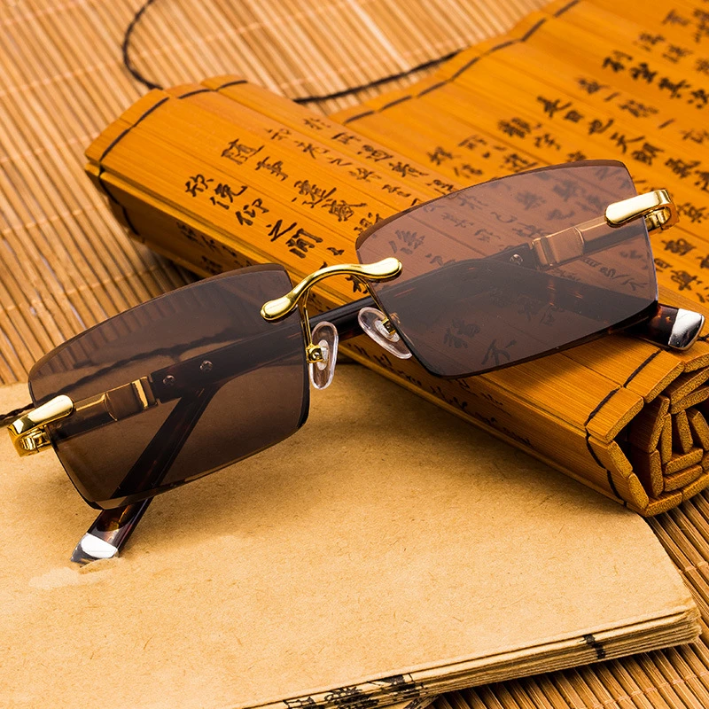 de polarizadas sin montura para hombre y mujer, de piedra de cristal Natural, Vintage, Retro, marrón, transparente, los hombres gafas de sol| - AliExpress