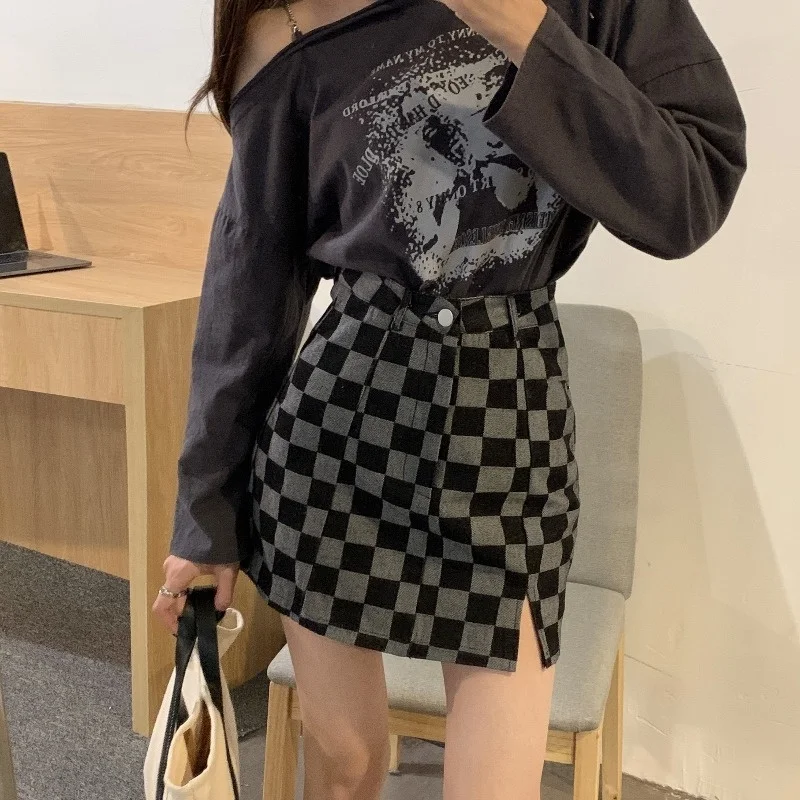 Клетчатая юбка для женщин осень и зима с высокой талией новинка 2021 маленькая