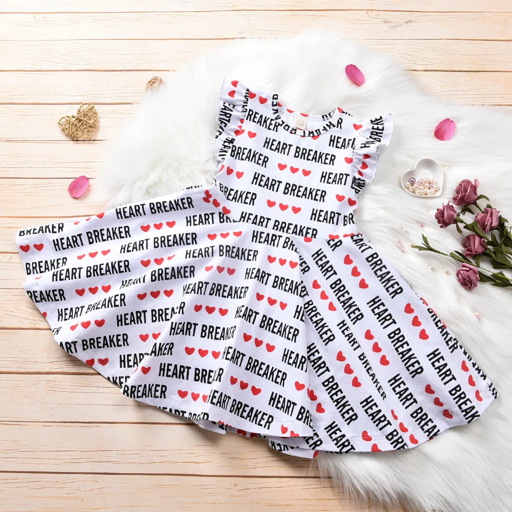 

Valentine Baby Girl Dresses 2 Years Heart Print Valentines Day Dress Girl Clothes Summer Spring Party Wear Dresses For Girl Kids
