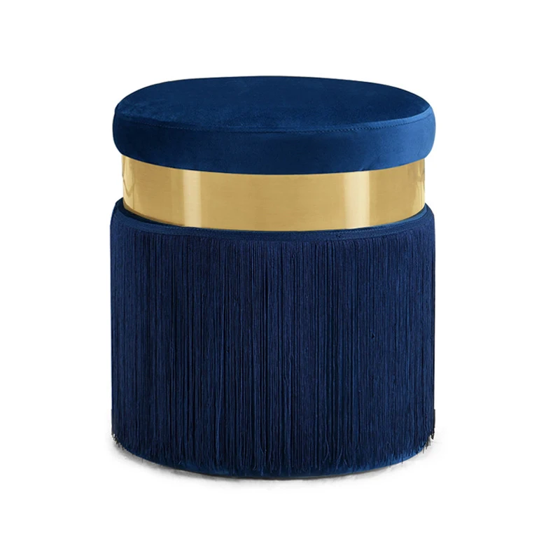 Nordic Vintage Luxury Golden Iron Metal Home Stool Ottoman Dressing Chair Footstool Soft Velvet Fabric Kid Bed Living Room Sofa - Цвет: Синий