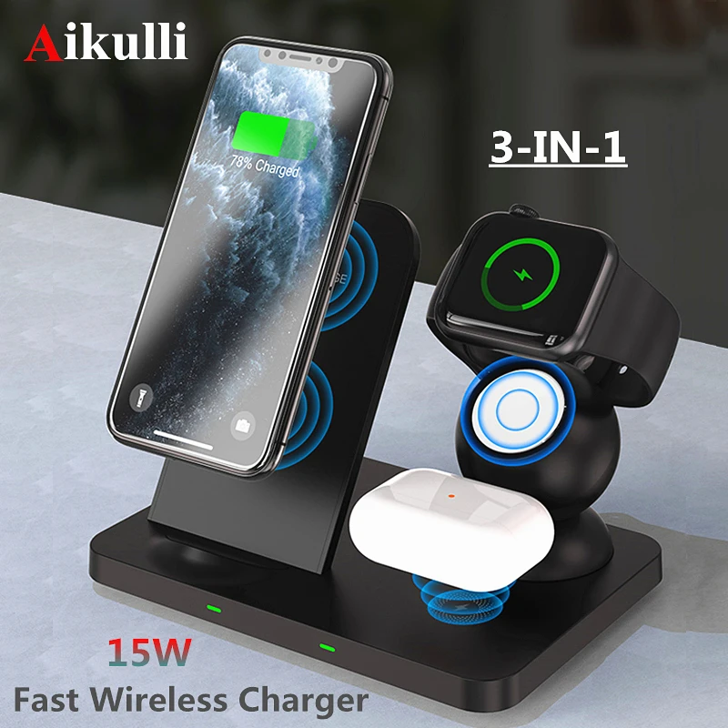 for iPhone Wireless Charger Stand 3 in 1 Fast Charging for Apple iPhone 12 11 X XS XR Watch 6 5 4 3 AirPods Pro Wireless Charge