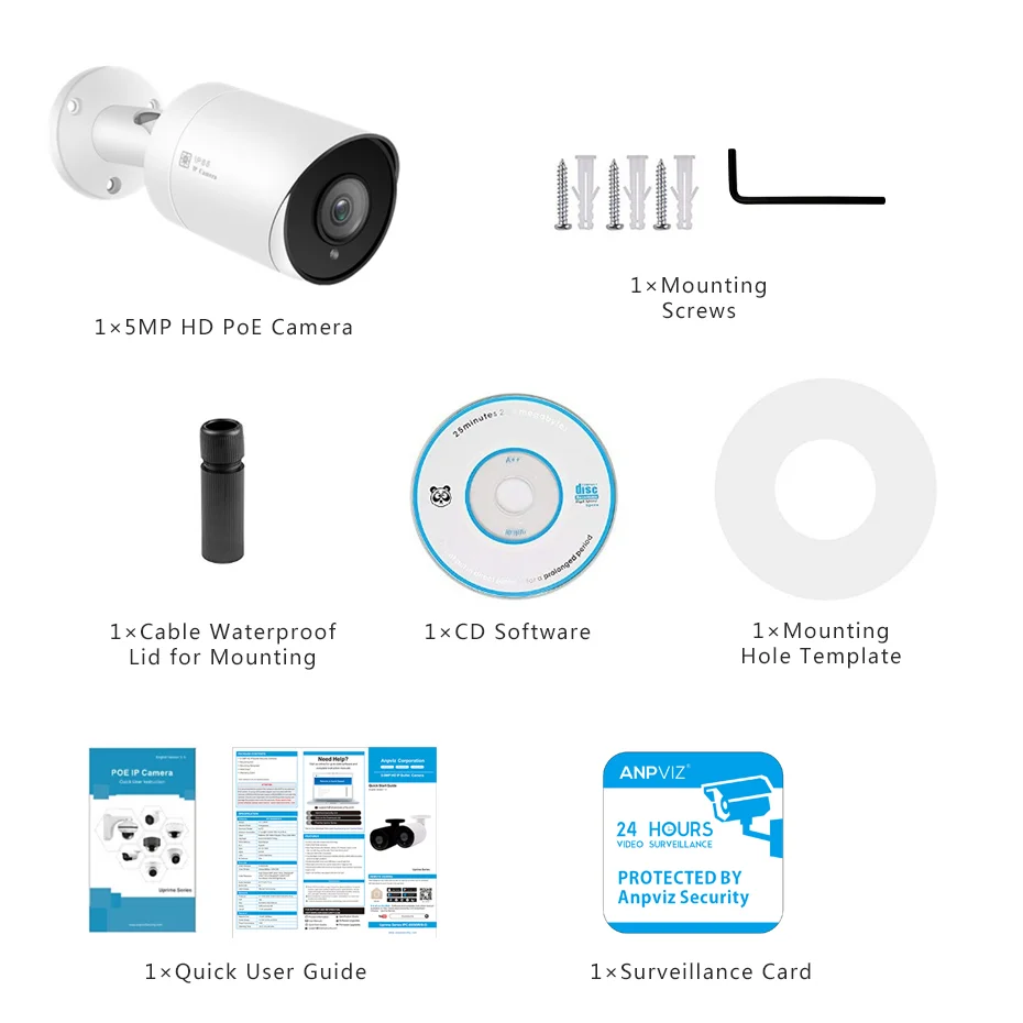 Hikvision совместимая ip камера Anpviz 5MP Bullet POE наружная/Внутренняя 30 м ИК безопасности с