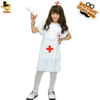 

Halloween Nurse Costume Cosplay Girl's White Nurse Dress for School Holiday Disguise Purim Kids Costumes