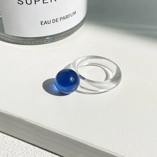 New Colorful Transparent Resin Acrylic Crystal Rhinestone Simple Geometric Square Round Rings Set for Women Fashion Jewelry JZ43