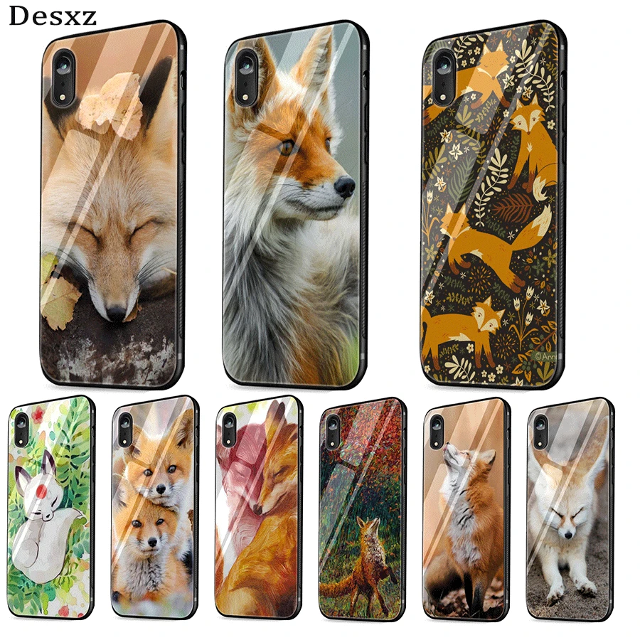 Glass Phone Case TPU For Apple Iphone SE 5 5s 11 6 6S 7 8 Plus XR X XS Pro Max Cover Cute Fox In Autumn Leaves Forest | Мобильные
