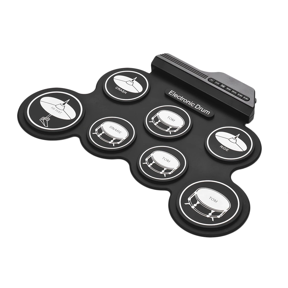 

Compact Size USB Roll-Up Silicon Drum Set Digital Electronic Drum Kit 7 Drum Pads with Drumsticks Foot Pedals for Beginners