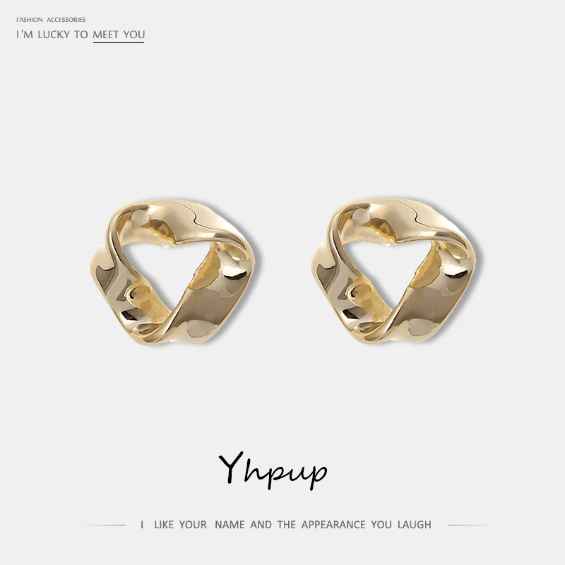 

Yhpup Personalist Irregular Distortion Brand Gold Stud Earrings S925 Minimalist Office Statement Jewelry for Women Office Gift