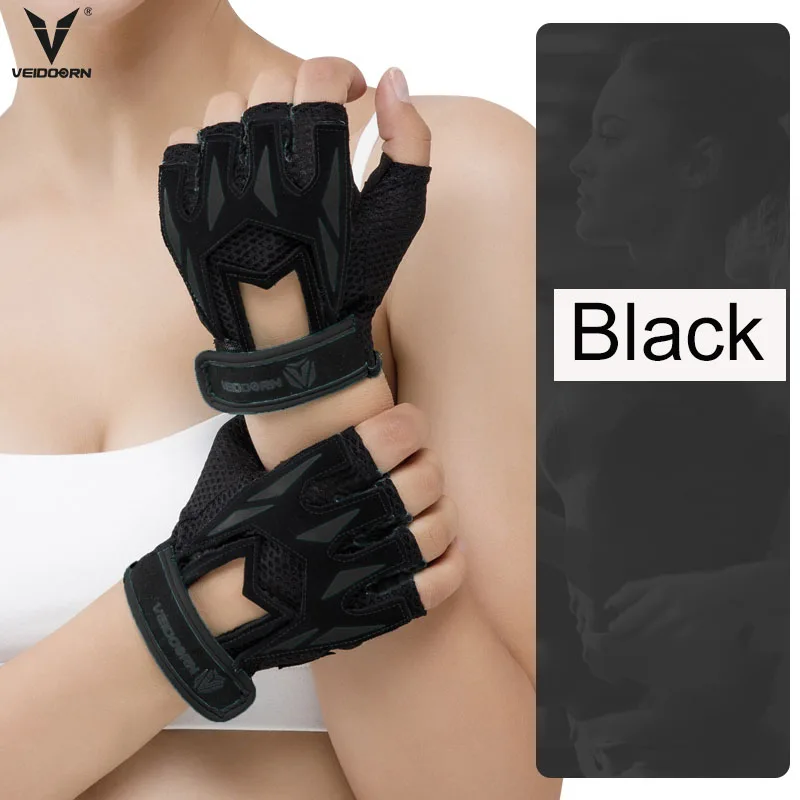 Veidoorn профессиональные перчатки для тренажерного зала, перчатки для упражнений, женские перчатки для защиты рук, дышащие спортивные перчатки для занятий спортом, фитнесом, тяжелой атлетикой - Цвет: New black
