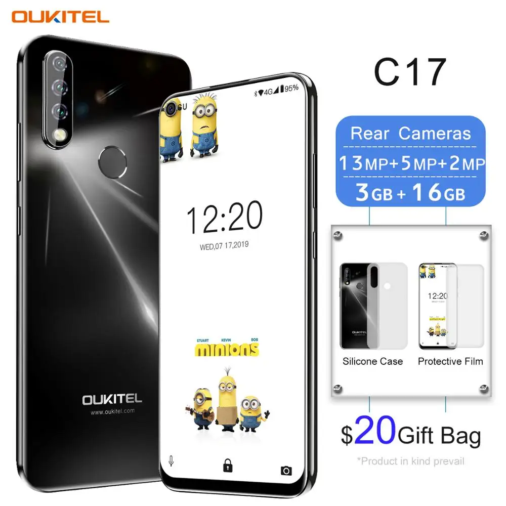 

OUKITEL C17 6.35'' Triple Camera Smartphone MT6763 Octa Core Android 9.0 3GB 16GB Face ID Fingerprint 4G Mobile Phone 3900mAh