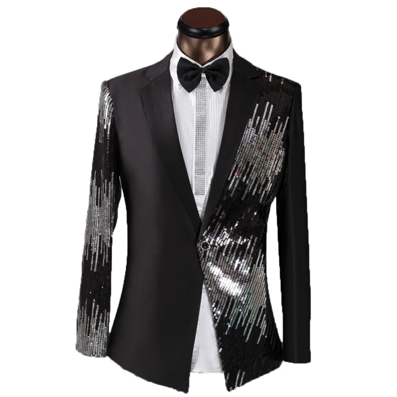 Sequin Bling Glitter Blazers Single Breasted Stage Costumes for Singers Mens Hip Hop Style Red Black Suit Jacket Shawl Collar