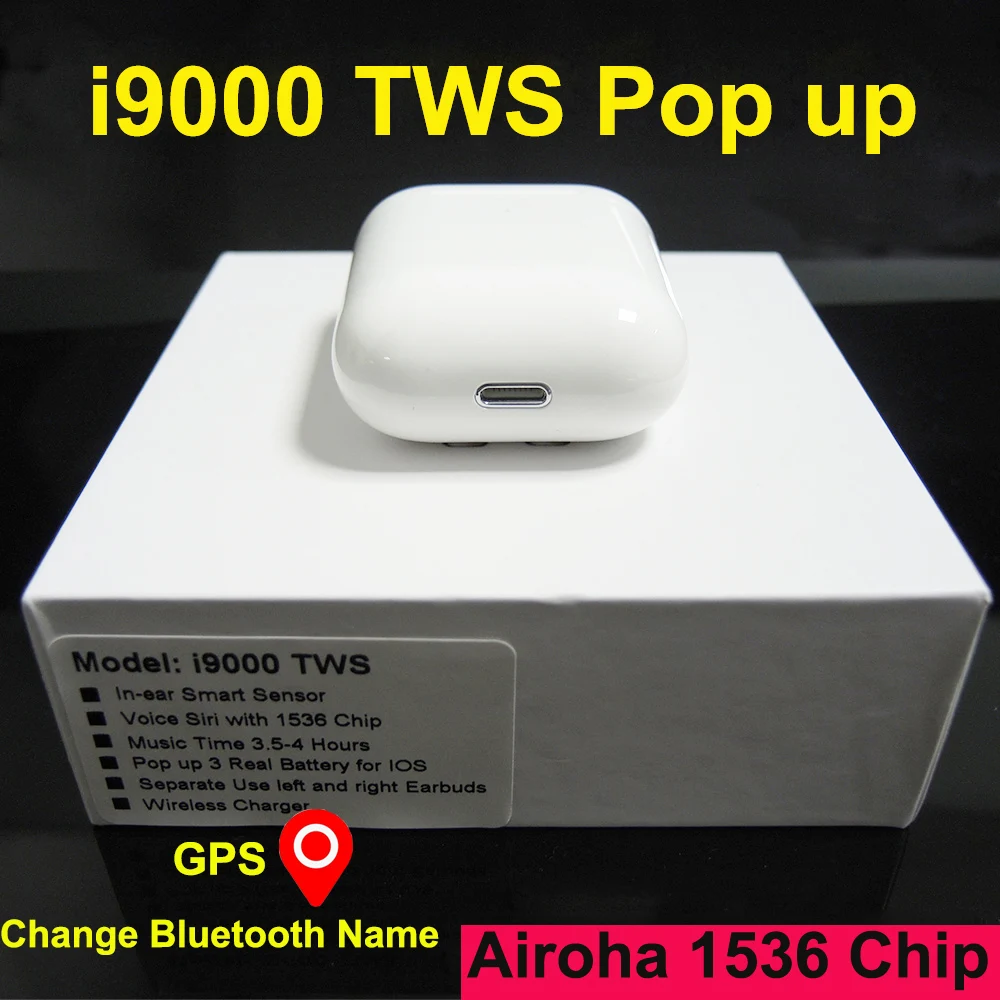 i9000 TWS Smart Sensor Wireless Earphone GPS for IOS Change Bluetooth Name Earbuds Pop up Earphones Pk i100000 i200 i90000 TWS
